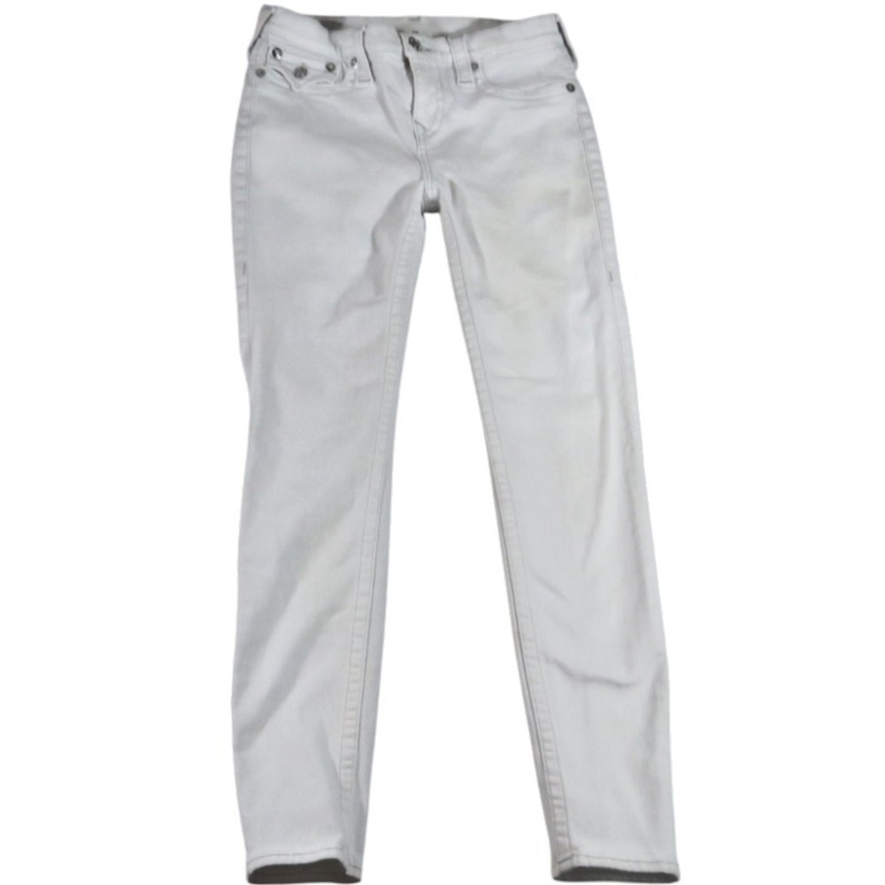 True Religion Ion Super Skinny Jeans White Denim Flap Pocket Waist 29 Women Top